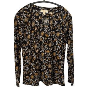 MICHAEL Michael Kors Black and Gold Floral Long Sleeve Round Neck Blouse Small